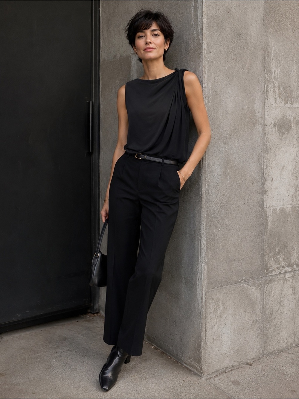 VINCE Black Sleeveless Draped Blouse Top $328.00 Minimalist Parisian Size 8
